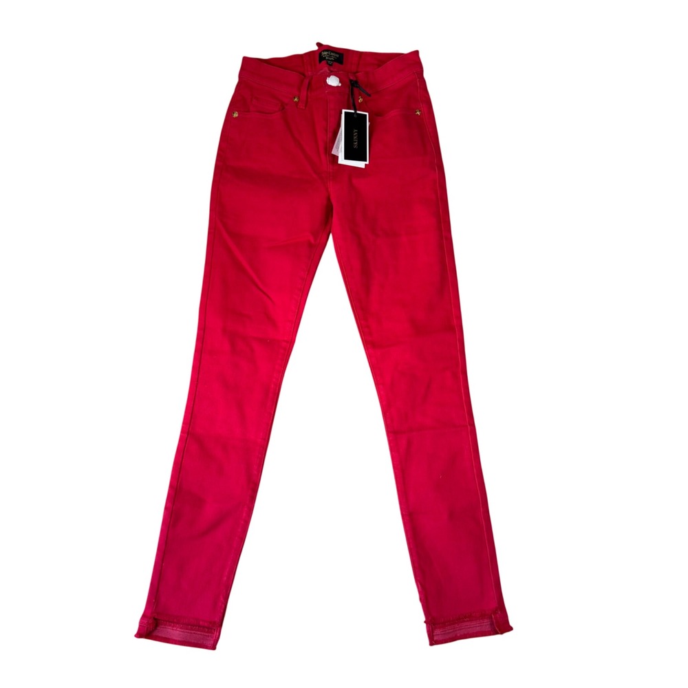 Juicy Couture Black Label Cordial Red Skinny Jeans Tie Back Raw Hem Size 24 NEW